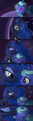 Size: 1100x3999 | Tagged: safe, artist:justsomepainter11, derpibooru import, princess luna, oc, oc:aurora, alicorn, pony, comic, crying, cute, diaper, female, foal, heartwarming, image, jewelry, jpeg, kissing, lullaby, maternaluna, mother and daughter, motherly, music notes, regalia, singing, sleeping