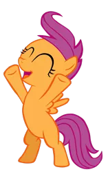 Size: 1024x1630 | Tagged: safe, artist:cultleaderfluttershy, derpibooru import, scootaloo, pegasus, pony, flight to the finish, bipedal, excited, eyes closed, female, filly, open mouth, simple background, solo, standing up, transparent background, underhoof, vector