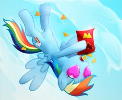 Size: 1525x1252 | Tagged: safe, artist:frogem, derpibooru import, rainbow dash, pony, atg 2017, chips, doritos, eating, flying, food, heart eyes, newbie artist training grounds, solo, wingding eyes