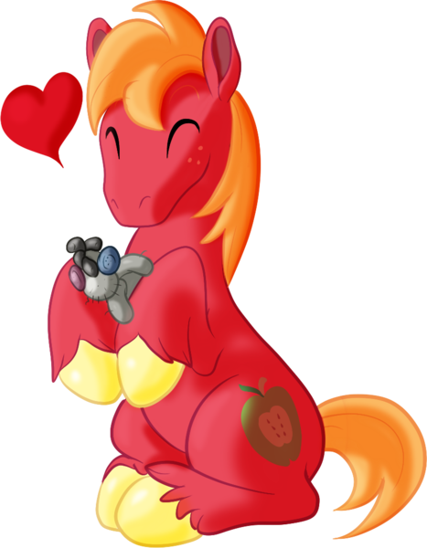 Size: 832x1070 | Tagged: safe, artist:hywther, derpibooru import, big macintosh, smarty pants, pony, atg 2017, eyes closed, floating heart, heart, hoof hold, love, newbie artist training grounds, simple background, solo, white background