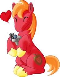 Size: 832x1070 | Tagged: safe, artist:hywther, derpibooru import, big macintosh, smarty pants, pony, atg 2017, eyes closed, floating heart, heart, hoof hold, love, newbie artist training grounds, simple background, solo, white background