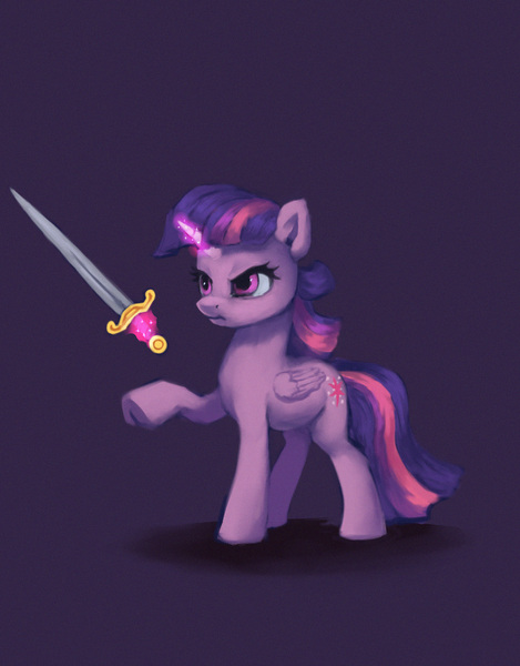 Size: 1172x1500 | Tagged: safe, artist:egn, derpibooru import, twilight sparkle, twilight sparkle (alicorn), alicorn, pony, atg 2017, equestria daily exclusive, magic, newbie artist training grounds, solo, sword, telekinesis, weapon