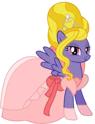 Size: 1001x1310 | Tagged: safe, artist:cloudyglow, derpibooru import, lily blossom, pony, charlotte la bouff, clothes, clothes swap, cosplay, costume, disney, dress, female, mare, simple background, solo, the princess and the frog, transparent background, vector