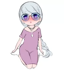 Size: 1288x1486 | Tagged: artist:born-to-die, blushing, braid, clothes, cute, derpibooru import, ear piercing, glasses, human, humanized, jewelry, necklace, pearl necklace, piercing, safe, silverbetes, silver spoon, socks, solo