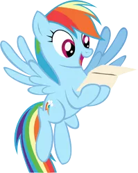 Size: 7941x10000 | Tagged: safe, artist:datbrass, derpibooru import, rainbow dash, pegasus, pony, wonderbolts academy, absurd resolution, happy, letter, open mouth, simple background, smiling, solo, transparent background, vector