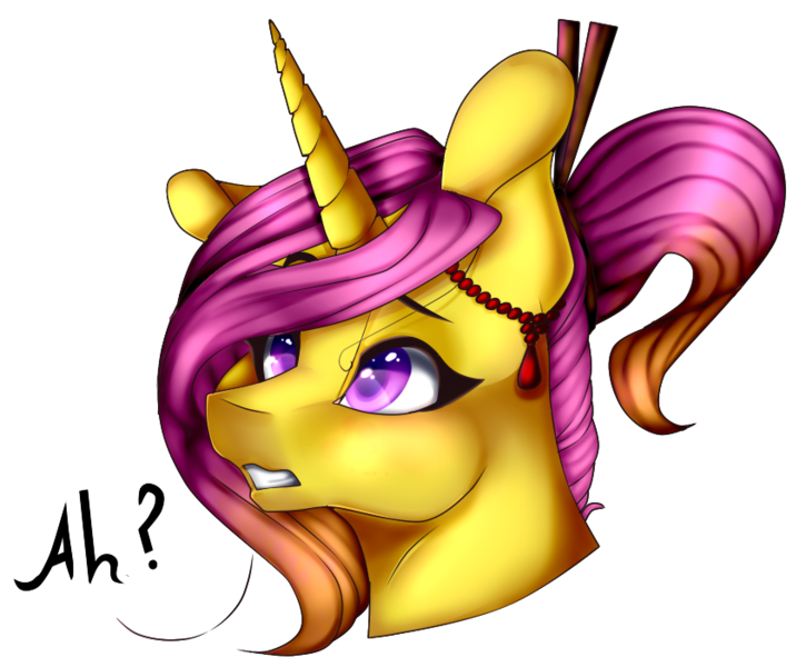 Size: 847x701 | Tagged: safe, artist:xxmissteaxx, derpibooru import, oc, oc:katana bloom, unofficial characters only, pony, unicorn, bust, female, mare, portrait, simple background, solo, transparent background