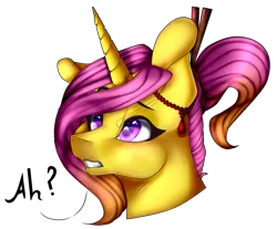 Size: 847x701 | Tagged: safe, artist:xxmissteaxx, derpibooru import, oc, oc:katana bloom, unofficial characters only, pony, unicorn, bust, female, mare, portrait, simple background, solo, transparent background