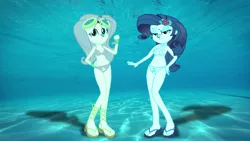 Size: 852x480 | Tagged: safe, artist:sb1991, derpibooru import, part of a set, fluttershy, rarity, equestria girls, bedroom eyes, clothes, lidded eyes, part of a series, pose, request, requested art, story included, swimming pool, swimsuit, underwater, underwater eqg series