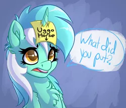 Size: 1024x871 | Tagged: safe, artist:witchtaunter, derpibooru import, lyra heartstrings, pony, unicorn, abuse, blatant lies, bully, bullying, chest fluff, dialogue, ear fluff, female, lyrabuse, mare, sad, solo, sticky note