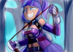 Size: 2439x1737 | Tagged: artist:tofutiles, belly button, breasts, clothes, derpibooru import, evil grin, female, grin, human, humanized, smiling, solo, solo female, starlight glimmer, suggestive, underboob, whip