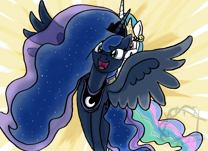 Size: 3507x2550 | Tagged: safe, artist:mountainlygon, derpibooru import, princess celestia, princess luna, pony, 2017 solar eclipse, abstract background, alicorn eclipse, eclipse, huzzah, luna eclipsing celestia, pun, solar eclipse, spread wings, visual pun, wings