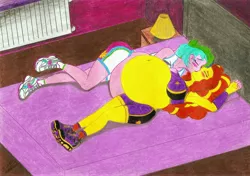 Size: 6962x4905 | Tagged: suggestive, artist:metaldudepl666, derpibooru import, adagio dazzle, princess celestia, equestria girls, absurd resolution, adagio preggo, bed, belly, big belly, bloated, blushing, breasts, clothes, crayon drawing, dazzlestia, female, fetish, french kiss, inflation, kissing, lamp, lesbian, principal celestia, shipping, shoes, sneakers, sneakers fetish, sports bra, sporty style