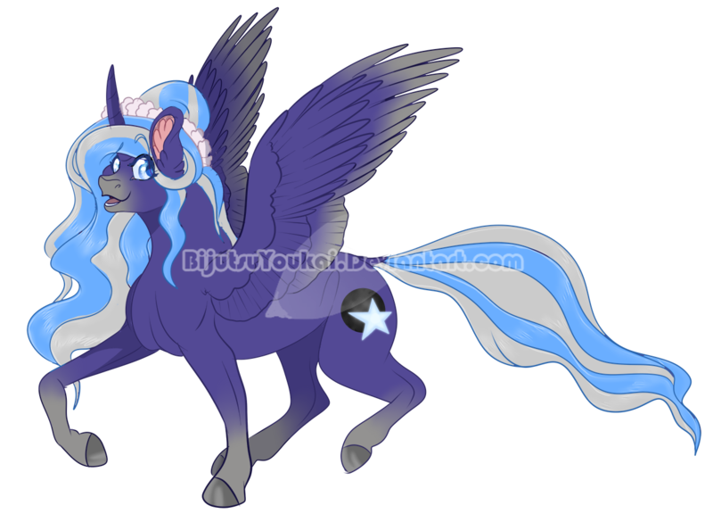 Size: 1250x900 | Tagged: safe, artist:bijutsuyoukai, derpibooru import, oc, oc:astrial night, unofficial characters only, alicorn, pony, female, mare, offspring, parent:king sombra, parent:princess luna, parents:lumbra, simple background, solo, transparent background, watermark