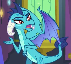 Size: 577x514 | Tagged: consider the following, cropped, derpibooru import, dragon, princess ember, safe, screencap, solo, triple threat