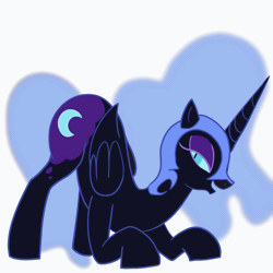 Size: 1400x1400 | Tagged: suggestive, artist:klondike, derpibooru import, nightmare moon, alicorn, pony, animated, bedroom eyes, butt, butt shake, eclipse, face down ass up, female, flank, flowing mane, gif, looking back, mare, open mouth, plot, sexy, simple background, solar eclipse, solo, solo female, stupid sexy nightmare moon, twerking, we're going to distract them with our booty shaking dance moves, white background