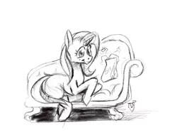 Size: 1118x849 | Tagged: safe, artist:skrapbox, derpibooru import, trixie, pony, unicorn, cinnamon nuts, fainting couch, food, solo, traditional art