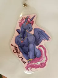 Size: 1512x2016 | Tagged: alicorn, alicorn oc, anthro, anthro oc, artist:spartadog, badge, bracelet, derpibooru import, eyeliner, glitter, jewelry, makeup, multicolored hair, necklace, oc, oc:magic meat, suggestive, traditional art, unofficial characters only