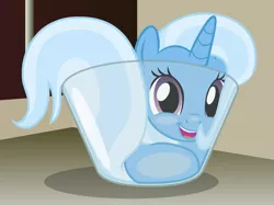 Size: 3028x2270 | Tagged: safe, artist:badumsquish, derpibooru import, trixie, pony, unicorn, behaving like a cat, bowl, counter, cramped, cup, cup of pony, cupboard, cute, diatrixes, female, flexible, happy, if i fits i sits, liquid, looking at you, ponified animal photo, show accurate, showing off, smiling, solo, squished, that's trixie