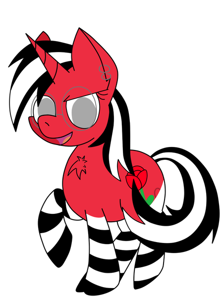 Size: 746x1000 | Tagged: safe, artist:luriel maelstrom, derpibooru import, oc, oc:rosalia, unofficial characters only, pony, chest fluff, clothes, cute, glasses, piercing, pose, red and black oc, simple background, socks, white background