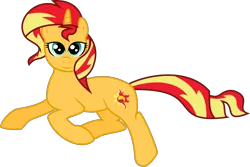 Size: 2000x1333 | Tagged: safe, artist:burdo49, derpibooru import, sunset shimmer, pony, unicorn, female, looking at you, lying down, mare, simple background, smiling, solo, transparent background, vector