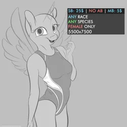 Size: 3000x3000 | Tagged: anthro, artist:lilystilson, clothes, commission, derpibooru import, info, looking at you, oc, one-piece swimsuit, open-back swimsuit, safe, solo, standing, swimsuit, unofficial characters only, your character here