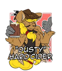 Size: 2100x2400 | Tagged: alcohol, artist:bbsartboutique, beer, derpibooru import, feather, hat, hippogriff, oc, oc:hard cider, safe, unofficial characters only