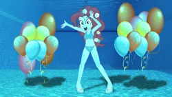 Size: 800x452 | Tagged: safe, artist:sb1991, derpibooru import, part of a set, pinkie pie, equestria girls, balloon, belly button, bikini, clothes, part of a series, pool party, request, requested art, story included, swimming pool, swimsuit, underwater, underwater eqg series