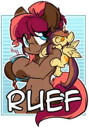 Size: 1484x2128 | Tagged: safe, artist:bbsartboutique, derpibooru import, oc, oc:lessi, oc:ruef, unofficial characters only, earth pony, pony, badge, drink, plushie, straw