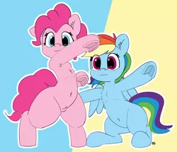 Size: 5000x4300 | Tagged: safe, artist:pabbley, derpibooru import, pinkie pie, rainbow dash, pony, absurd resolution, armpits, belly button, bipedal, chest fluff, cute, dashabetes, diapinkes, female, humanoid torso, mare, pabbley is trying to murder us, pose, pubic fluff, underhoof