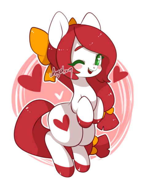 Size: 600x779 | Tagged: safe, artist:snow angel, derpibooru import, oc, oc:heart, unofficial characters only, pony, female, heart eyes, looking at you, mare, one eye closed, open mouth, simple background, smiling, solo, transparent background, wingding eyes, wink