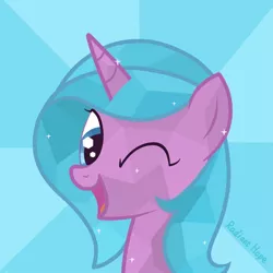 Size: 1000x1000 | Tagged: safe, artist:emeraldgalaxy, derpibooru import, idw, radiant hope, crystal pony, pony, unicorn, crystallized, cute, female, hopabetes, one eye closed, solo, wink