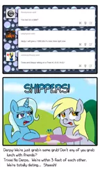 Size: 1000x1734 | Tagged: safe, artist:outofworkderpy, derpibooru import, derpy hooves, trixie, pegasus, pony, unicorn, comic:a derpy magic show, awkward, awkward moment, blushing, comic, disgusted, embarrassed, female, funny, implied shipping, lesbian, mare, outofworkderpy, shipper on deck, shipping, tripy, tumblr, tumblr comic