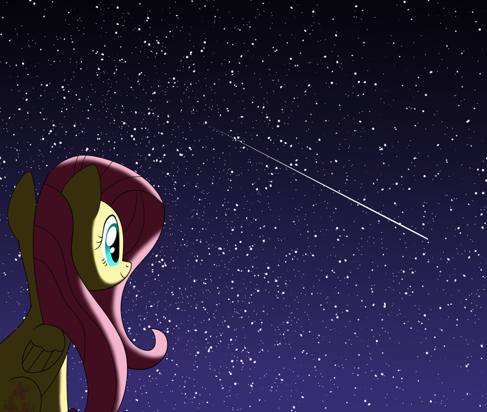 Size: 2500x2116 | Tagged: safe, artist:mirrorcrescent, derpibooru import, fluttershy, pony, atg 2017, newbie artist training grounds, night, shooting star, solo, stargazing, stars