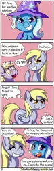 Size: 1280x4000 | Tagged: safe, artist:outofworkderpy, derpibooru import, derpy hooves, dinky hooves, trixie, pegasus, pony, unicorn, comic:a derpy magic show, cape, clothes, comic, female, filly, funny, hat, magic show, magic trick, mare, mother and daughter, outofworkderpy, trixie's cape, trixie's hat, tumblr, tumblr comic