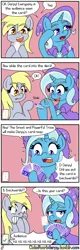 Size: 2560x8000 | Tagged: safe, artist:outofworkderpy, derpibooru import, derpy hooves, trixie, pegasus, pony, unicorn, comic:a derpy magic show, cape, card trick, clothes, comic, duo, duo female, female, funny, hat, magic show, magic trick, mare, outofworkderpy, trixie's cape, trixie's hat, tumblr, tumblr comic