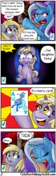 Size: 640x2000 | Tagged: safe, artist:outofworkderpy, derpibooru import, derpy hooves, dinky hooves, trixie, oc, oc:brownie bun, pegasus, pony, unicorn, comic:a derpy magic show, horse wife, cape, card trick, clothes, comic, female, filly, funny, hat, magic show, magic trick, mare, mother and daughter, outofworkderpy, stage, starry eyes, trixie's cape, trixie's hat, tumblr, tumblr comic, wingding eyes