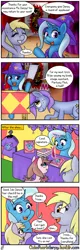 Size: 640x2000 | Tagged: safe, artist:outofworkderpy, derpibooru import, derpy hooves, dinky hooves, trixie, oc, oc:brownie bun, oc:partway mist, oc:violet blossom, pegasus, pony, unicorn, comic:a derpy magic show, horse wife, book, cape, clothes, comic, female, filly, funny, hat, magic show, magic trick, mare, mother and daughter, outofworkderpy, saw, stage, t shirt design, trixie's cape, trixie's hat, tumblr, tumblr comic