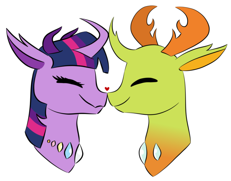 Size: 1024x806 | Tagged: alternate universe, artist:musicdove, bust, changedling, changedlingified, changeling, changelingified, changeling king, changeling queen, derpibooru import, duo, eyes closed, female, heart, king thorax, male, nuzzling, portrait, profile, queen twilight, safe, shipping, simple background, smiling, species swap, straight, thorax, transparent background, twilight sparkle, twirax