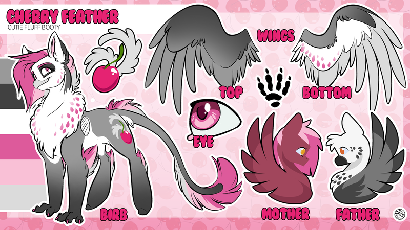 Size: 3840x2160 | Tagged: safe, artist:kez, derpibooru import, oc, oc:cherry feather, oc:gallagher, oc:zeny, unofficial characters only, gryphon, hippogriff, pegasus, pony, abstract background, beak, chest fluff, claws, female, hooves, looking at you, male, oc x oc, offspring, parent, parent:oc:gallagher, parent:oc:zeny, parents:oc x oc, reference sheet, shipping, solo focus, tail feathers, wings