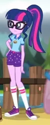 Size: 765x1910 | Tagged: safe, derpibooru import, screencap, sci-twi, twilight sparkle, equestria girls, legend of everfree, clothes, converse, cropped, legs, ponytail, shoes, shorts, sneakers, solo