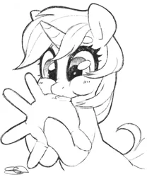 Size: 1066x1280 | Tagged: safe, artist:steffy-beff, derpibooru import, lyra heartstrings, pony, unicorn, blowing, blowing up balloons, clothes, female, gloves, grayscale, hand, inflating, mare, monochrome, rubber gloves, sketch, solo, that pony sure does love hands, traditional art