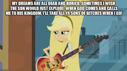 Size: 888x499 | Tagged: safe, derpibooru import, edit, edited screencap, screencap, applejack, a case for the bass, equestria girls, rainbow rocks, bananajack, squidbillies, vulgar