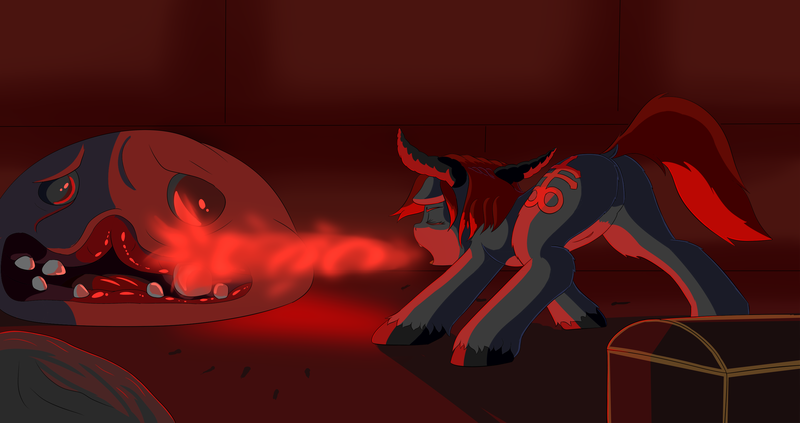 Size: 2800x1480 | Tagged: safe, artist:kpvt, derpibooru import, oc, ponified, unofficial characters only, pony, brimstone, chest, monstro, solo, the binding of isaac