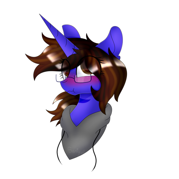 Size: 3000x3000 | Tagged: safe, artist:tomboygirl45, derpibooru import, oc, oc:chelsey, unofficial characters only, pony, unicorn, blushing, bust, clothes, female, glasses, high res, hoodie, mare, portrait, simple background, solo, transparent background