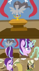 Size: 2400x4400 | Tagged: safe, artist:jake heritagu, derpibooru import, daring do, starlight glimmer, alicorn, pony, comic:ask motherly scootaloo, amulet, cloak, clothes, comic, mural, smug, smuglight glimmer