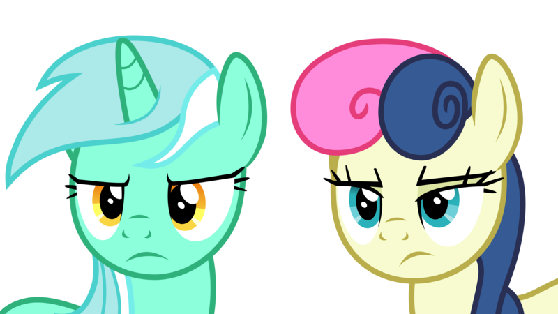 Size: 6507x3660 | Tagged: safe, artist:pink1ejack, derpibooru import, bon bon, lyra heartstrings, sweetie drops, earth pony, pony, unicorn, triple threat, bon bon is not amused, female, lyra is not amused, mare, simple background, transparent background, unamused, vector