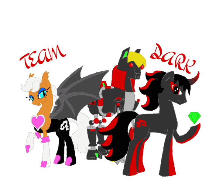 Size: 1024x837 | Tagged: safe, artist:spqr21, derpibooru import, ponified, pony, robot, robot pony, chaos emerald, crossover, deviantart muro, e-123 omega, rouge the bat, shadow the hedgehog, simple background, sonic the hedgehog (series), transparent background