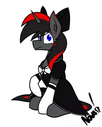 Size: 1480x1840 | Tagged: safe, artist:novawish, derpibooru import, oc, oc:shadow dash, unofficial characters only, pony, unicorn, blushing, bow, choker, clothes, crossdressing, cute, dress, ear fluff, frown, gloves, looking at you, maid, male, raised hoof, simple background, sitting, stallion, white background, wide eyes