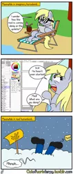 Size: 1280x3033 | Tagged: safe, artist:outofworkderpy, derpibooru import, derpy hooves, human, pegasus, pony, breaking the fourth wall, comic, deck chair, female, funny, mare, outofworkderpy, paint tool sai, shovel, snow, tumblr, tumblr comic