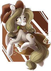 Size: 2277x3140 | Tagged: safe, artist:baldmoose, derpibooru import, oc, oc:minako, unofficial characters only, pony, cap, hat, leaf, mouth hold, solo